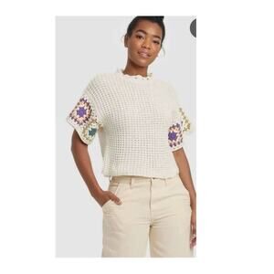 Universal thread Crochet Granny Square Crop Sweater size XL